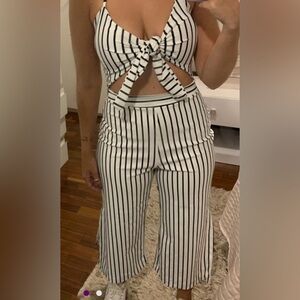 Mystique Boutique Black and White Striped Jumpsuit
